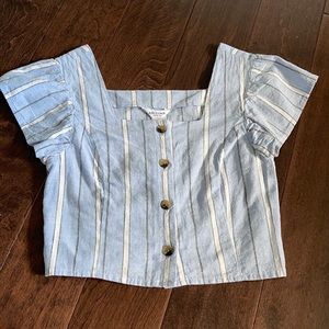 blue ruffle sleeve top